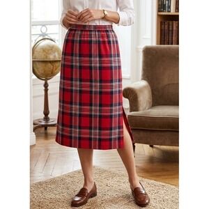 Pendleton Vintage Red Plaid Virgin Wool Pleated Midi Skirt Pockets USA Size 14